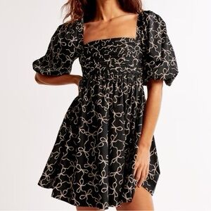 NWT Abercrombie Bow Poplin Black Puff Sleeve Dress